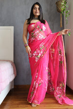 Load image into Gallery viewer, Elegant Hand Painted Chiffon Saree with Zari Border - Perfect for Special Occasions