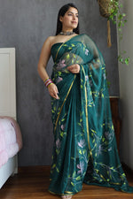 Load image into Gallery viewer, Elegant Hand Painted Chiffon Saree with Zari Border - Perfect for Special Occasions