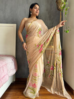 Load image into Gallery viewer, Elegant Hand Painted Chiffon Saree with Zari Border - Perfect for Special Occasions