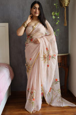 Load image into Gallery viewer, Elegant Hand Painted Chiffon Saree with Zari Border - Perfect for Special Occasions