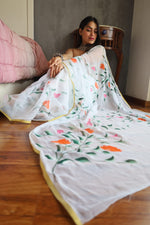 Load image into Gallery viewer, Elegant Hand Painted Chiffon Saree with Zari Border - Perfect for Special Occasions