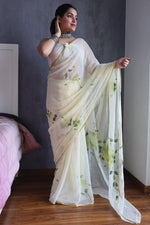 Load image into Gallery viewer, Elegant Hand Painted Chiffon Saree with Zari Border - Perfect for Special Occasions