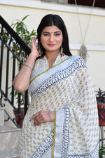 Load image into Gallery viewer, Cotton Linen Saree with Hand Block Print - Shivanya Handicrafts Women's Traditional Indian Wear