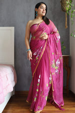Load image into Gallery viewer, Elegant Hand Painted Chiffon Saree with Zari Border - Perfect for Special Occasions