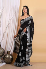 Load image into Gallery viewer, Cotton Linen Saree with Hand Block Print - Shivanya Handicrafts Women's Traditional Indian Wear