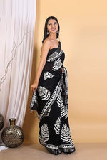 Load image into Gallery viewer, Cotton Linen Saree with Hand Block Print - Shivanya Handicrafts Women's Traditional Indian Wear