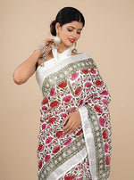 Load image into Gallery viewer, Cotton Linen Saree with Hand Block Print - Shivanya Handicrafts Women's Traditional Indian Wear