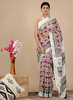 Load image into Gallery viewer, Cotton Linen Saree with Hand Block Print - Shivanya Handicrafts Women's Traditional Indian Wear