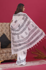 Load image into Gallery viewer, Cotton Linen Saree with Hand Block Print - Shivanya Handicrafts Women's Traditional Indian Wear