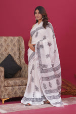 Load image into Gallery viewer, Cotton Linen Saree with Hand Block Print - Shivanya Handicrafts Women's Traditional Indian Wear