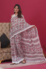 Load image into Gallery viewer, Cotton Linen Saree with Hand Block Print - Shivanya Handicrafts Women's Traditional Indian Wear