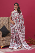 Load image into Gallery viewer, Cotton Linen Saree with Hand Block Print - Shivanya Handicrafts Women's Traditional Indian Wear