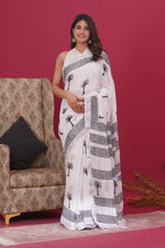 Load image into Gallery viewer, Cotton Linen Saree with Hand Block Print - Shivanya Handicrafts Women's Traditional Indian Wear