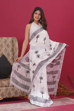 Load image into Gallery viewer, Cotton Linen Saree with Hand Block Print - Shivanya Handicrafts Women's Traditional Indian Wear