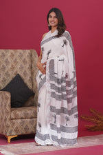 Load image into Gallery viewer, Cotton Linen Saree with Hand Block Print - Shivanya Handicrafts Women's Traditional Indian Wear