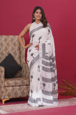 Load image into Gallery viewer, Cotton Linen Saree with Hand Block Print - Shivanya Handicrafts Women's Traditional Indian Wear