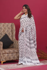 Load image into Gallery viewer, Cotton Linen Saree with Hand Block Print - Shivanya Handicrafts Women's Traditional Indian Wear