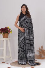 Load image into Gallery viewer, Cotton Linen Saree with Hand Block Print - Shivanya Handicrafts Women's Traditional Indian Wear