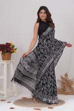 Load image into Gallery viewer, Cotton Linen Saree with Hand Block Print - Shivanya Handicrafts Women's Traditional Indian Wear