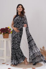 Load image into Gallery viewer, Cotton Linen Saree with Hand Block Print - Shivanya Handicrafts Women's Traditional Indian Wear