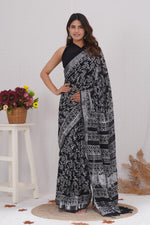 Load image into Gallery viewer, Cotton Linen Saree with Hand Block Print - Shivanya Handicrafts Women's Traditional Indian Wear