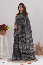 Load image into Gallery viewer, Cotton Linen Saree with Hand Block Print - Shivanya Handicrafts Women's Traditional Indian Wear