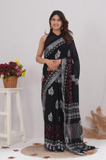 Load image into Gallery viewer, Cotton Linen Saree with Hand Block Print - Shivanya Handicrafts Women's Traditional Indian Wear