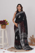Load image into Gallery viewer, Cotton Linen Saree with Hand Block Print - Shivanya Handicrafts Women's Traditional Indian Wear
