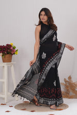 Load image into Gallery viewer, Cotton Linen Saree with Hand Block Print - Shivanya Handicrafts Women's Traditional Indian Wear