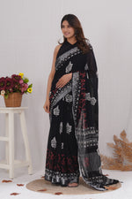 Load image into Gallery viewer, Cotton Linen Saree with Hand Block Print - Shivanya Handicrafts Women's Traditional Indian Wear