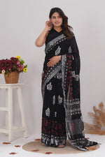 Load image into Gallery viewer, Cotton Linen Saree with Hand Block Print - Shivanya Handicrafts Women's Traditional Indian Wear