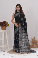 Load image into Gallery viewer, Cotton Linen Saree with Hand Block Print - Shivanya Handicrafts Women's Traditional Indian Wear
