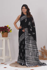 Load image into Gallery viewer, Cotton Linen Saree with Hand Block Print - Shivanya Handicrafts Women's Traditional Indian Wear