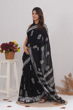 Load image into Gallery viewer, Cotton Linen Saree with Hand Block Print - Shivanya Handicrafts Women's Traditional Indian Wear