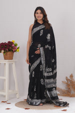 Load image into Gallery viewer, Cotton Linen Saree with Hand Block Print - Shivanya Handicrafts Women's Traditional Indian Wear
