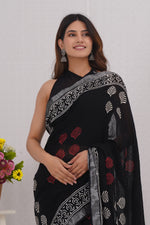 Load image into Gallery viewer, Cotton Linen Saree with Hand Block Print - Shivanya Handicrafts Women's Traditional Indian Wear