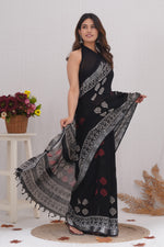 Load image into Gallery viewer, Cotton Linen Saree with Hand Block Print - Shivanya Handicrafts Women's Traditional Indian Wear