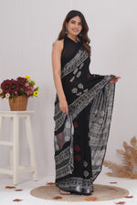 Load image into Gallery viewer, Cotton Linen Saree with Hand Block Print - Shivanya Handicrafts Women's Traditional Indian Wear
