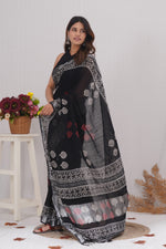 Load image into Gallery viewer, Cotton Linen Saree with Hand Block Print - Shivanya Handicrafts Women's Traditional Indian Wear