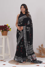 Load image into Gallery viewer, Cotton Linen Saree with Hand Block Print - Shivanya Handicrafts Women's Traditional Indian Wear