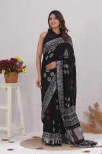 Load image into Gallery viewer, Cotton Linen Saree with Hand Block Print - Shivanya Handicrafts Women's Traditional Indian Wear