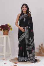 Load image into Gallery viewer, Cotton Linen Saree with Hand Block Print - Shivanya Handicrafts Women's Traditional Indian Wear