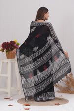 Load image into Gallery viewer, Cotton Linen Saree with Hand Block Print - Shivanya Handicrafts Women's Traditional Indian Wear