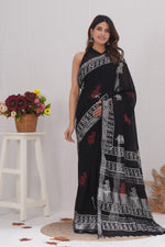 Load image into Gallery viewer, Cotton Linen Saree with Hand Block Print - Shivanya Handicrafts Women's Traditional Indian Wear