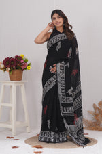 Load image into Gallery viewer, Cotton Linen Saree with Hand Block Print - Shivanya Handicrafts Women's Traditional Indian Wear
