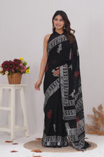 Load image into Gallery viewer, Cotton Linen Saree with Hand Block Print - Shivanya Handicrafts Women's Traditional Indian Wear