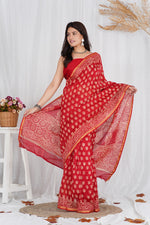 Load image into Gallery viewer, Pure Chanderi Silk Saree with Hand Block Print - Shivanya Handicrafts Women's Traditional Indian Wear