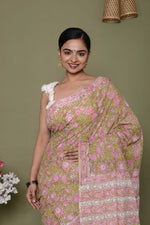 Load image into Gallery viewer, Mulmul Cotton Saree with Hand Block Print - Shivanya Handicrafts Women's Traditional Indian Wear