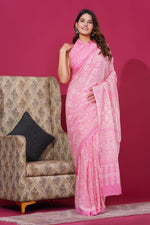 Load image into Gallery viewer, Mulmul Cotton Saree with Hand Block Print - Shivanya Handicrafts Women's Traditional Indian Wear