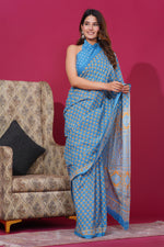 Load image into Gallery viewer, Mulmul Cotton Saree with Hand Block Print - Shivanya Handicrafts Women's Traditional Indian Wear